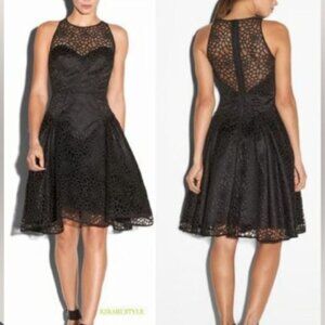 Milly Black Nicola Fit & Flare Floral Embroidered Dress Size 6 NWT